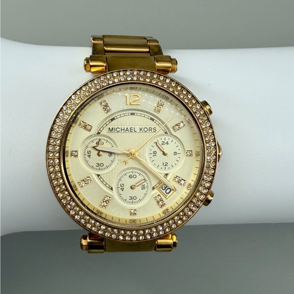 Michael Kors Gold Crystal Embellished Chronograph Watch - Picture 2 of 10
